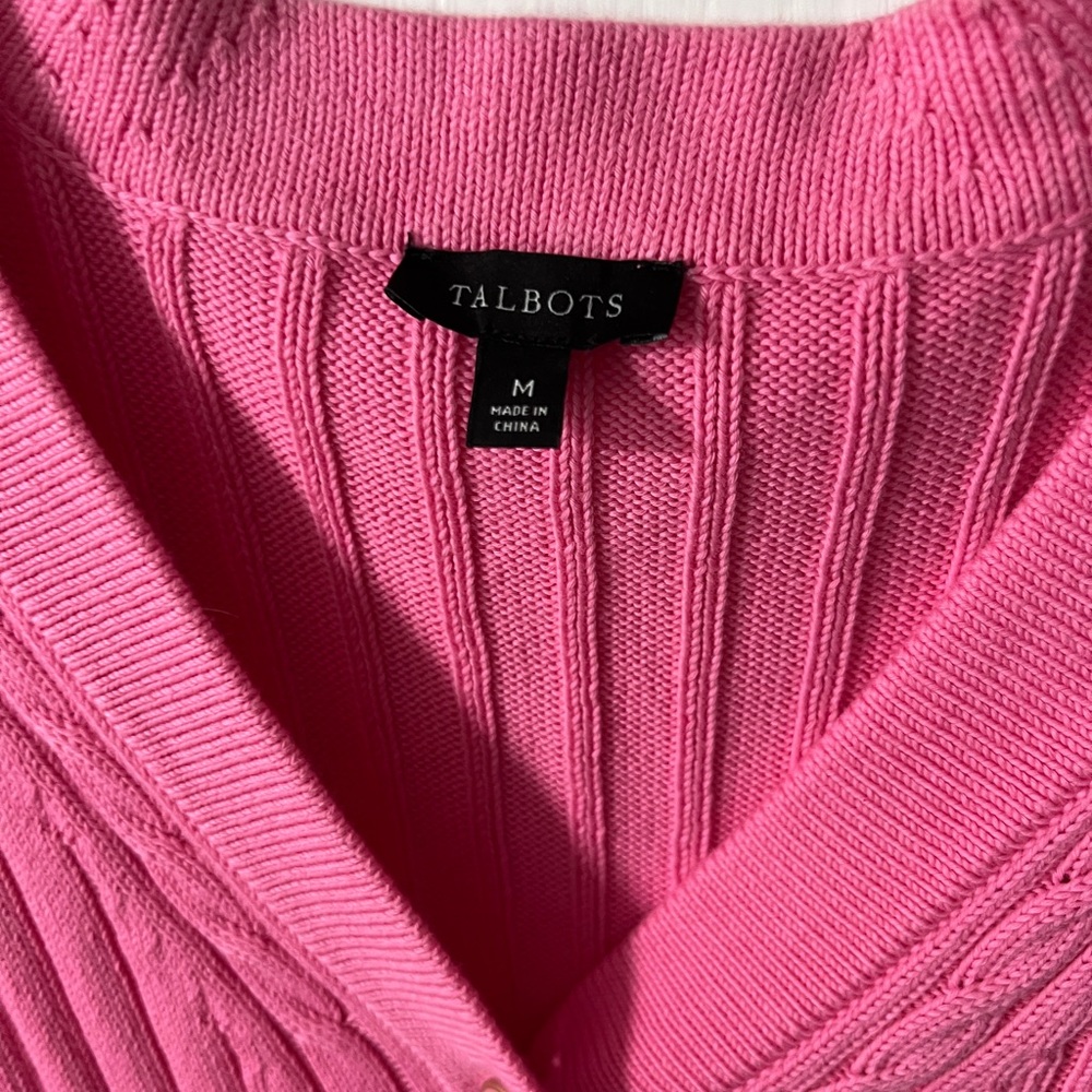 Talbots Hot Pink Ribbed V-Neck Button Cardigan - Picture 4 of 8